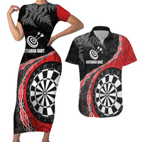 Personalised New Zealand Darts Couples Matching Short Sleeve Bodycon Dress and Hawaiian Shirt Koru Tribal Tattoo and Silver Fern Maori Pattern Red Color LT03 Red - Polynesian Pride