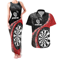 Personalised New Zealand Darts Couples Matching Tank Maxi Dress and Hawaiian Shirt Koru Tribal Tattoo and Silver Fern Maori Pattern Red Color LT03 Red - Polynesian Pride