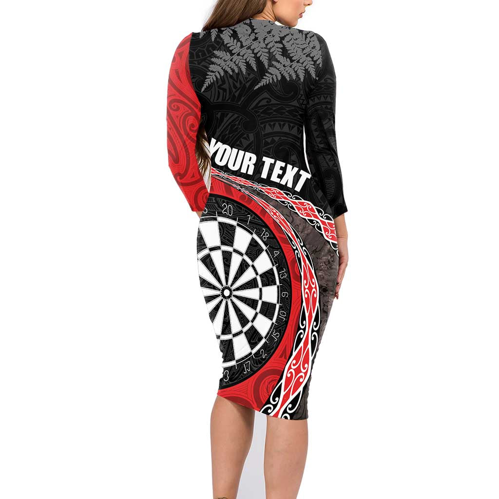 Personalised New Zealand Darts Family Matching Long Sleeve Bodycon Dress and Hawaiian Shirt Koru Tribal Tattoo and Silver Fern Maori Pattern Red Color LT03 - Polynesian Pride