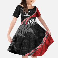 Personalised New Zealand Darts Family Matching Mermaid Dress and Hawaiian Shirt Koru Tribal Tattoo and Silver Fern Maori Pattern Red Color LT03 Daughter's Dress Red - Polynesian Pride
