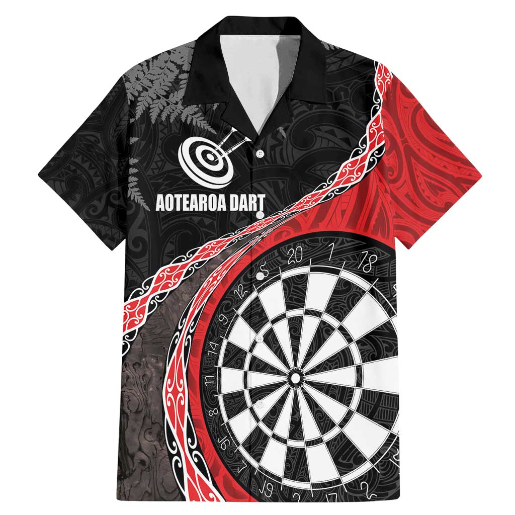 Personalised New Zealand Darts Family Matching Mermaid Dress and Hawaiian Shirt Koru Tribal Tattoo and Silver Fern Maori Pattern Red Color LT03 Dad's Shirt - Short Sleeve Red - Polynesian Pride