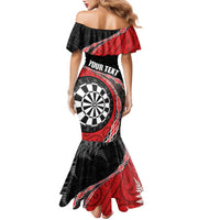 Personalised New Zealand Darts Family Matching Mermaid Dress and Hawaiian Shirt Koru Tribal Tattoo and Silver Fern Maori Pattern Red Color LT03 - Polynesian Pride