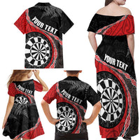 Personalised New Zealand Darts Family Matching Off Shoulder Maxi Dress and Hawaiian Shirt Koru Tribal Tattoo and Silver Fern Maori Pattern Red Color LT03 - Polynesian Pride