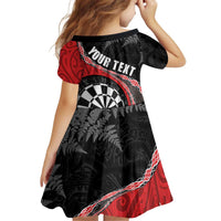 Personalised New Zealand Darts Family Matching Off Shoulder Short Dress and Hawaiian Shirt Koru Tribal Tattoo and Silver Fern Maori Pattern Red Color LT03 - Polynesian Pride
