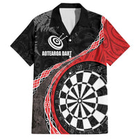 Personalised New Zealand Darts Family Matching Off Shoulder Short Dress and Hawaiian Shirt Koru Tribal Tattoo and Silver Fern Maori Pattern Red Color LT03 Dad's Shirt - Short Sleeve Red - Polynesian Pride