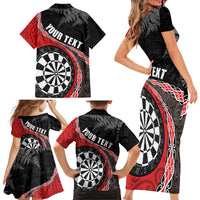 Personalised New Zealand Darts Family Matching Short Sleeve Bodycon Dress and Hawaiian Shirt Koru Tribal Tattoo and Silver Fern Maori Pattern Red Color LT03 - Polynesian Pride