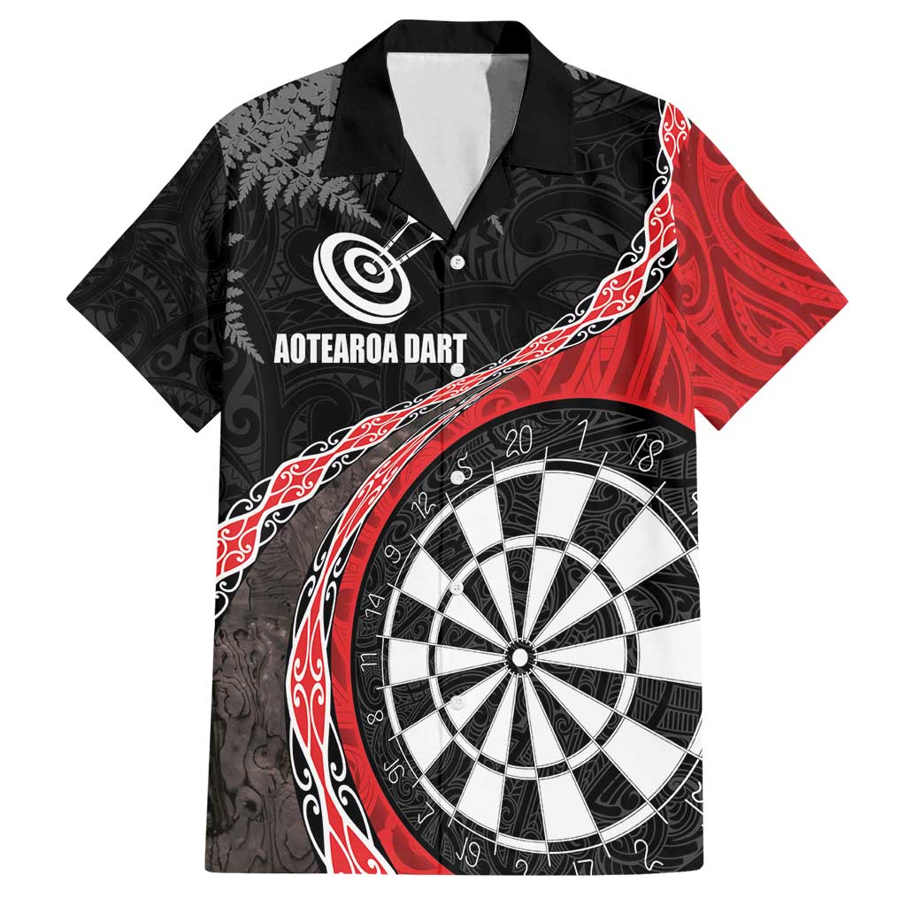 Personalised New Zealand Darts Family Matching Summer Maxi Dress and Hawaiian Shirt Koru Tribal Tattoo and Silver Fern Maori Pattern Red Color LT03 Dad's Shirt - Short Sleeve Red - Polynesian Pride