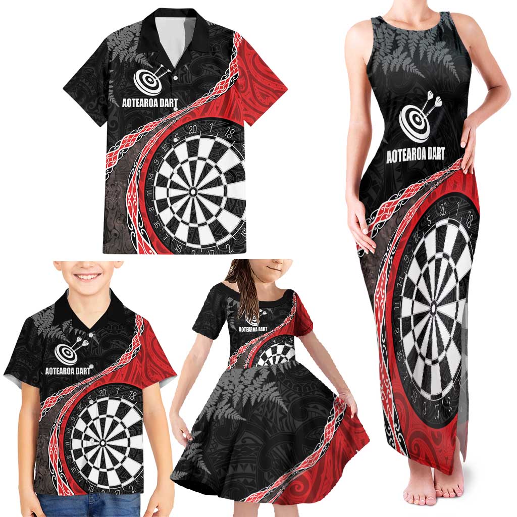 Personalised New Zealand Darts Family Matching Tank Maxi Dress and Hawaiian Shirt Koru Tribal Tattoo and Silver Fern Maori Pattern Red Color LT03 - Polynesian Pride