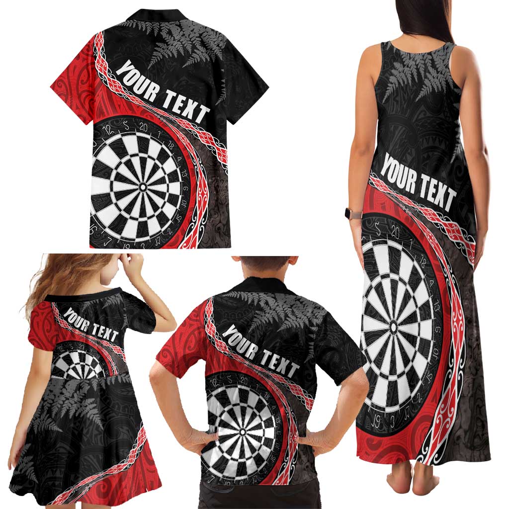 Personalised New Zealand Darts Family Matching Tank Maxi Dress and Hawaiian Shirt Koru Tribal Tattoo and Silver Fern Maori Pattern Red Color LT03 - Polynesian Pride