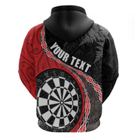 Personalised New Zealand Darts Hoodie Koru Tribal Tattoo and Silver Fern Maori Pattern Red Color LT03 - Polynesian Pride