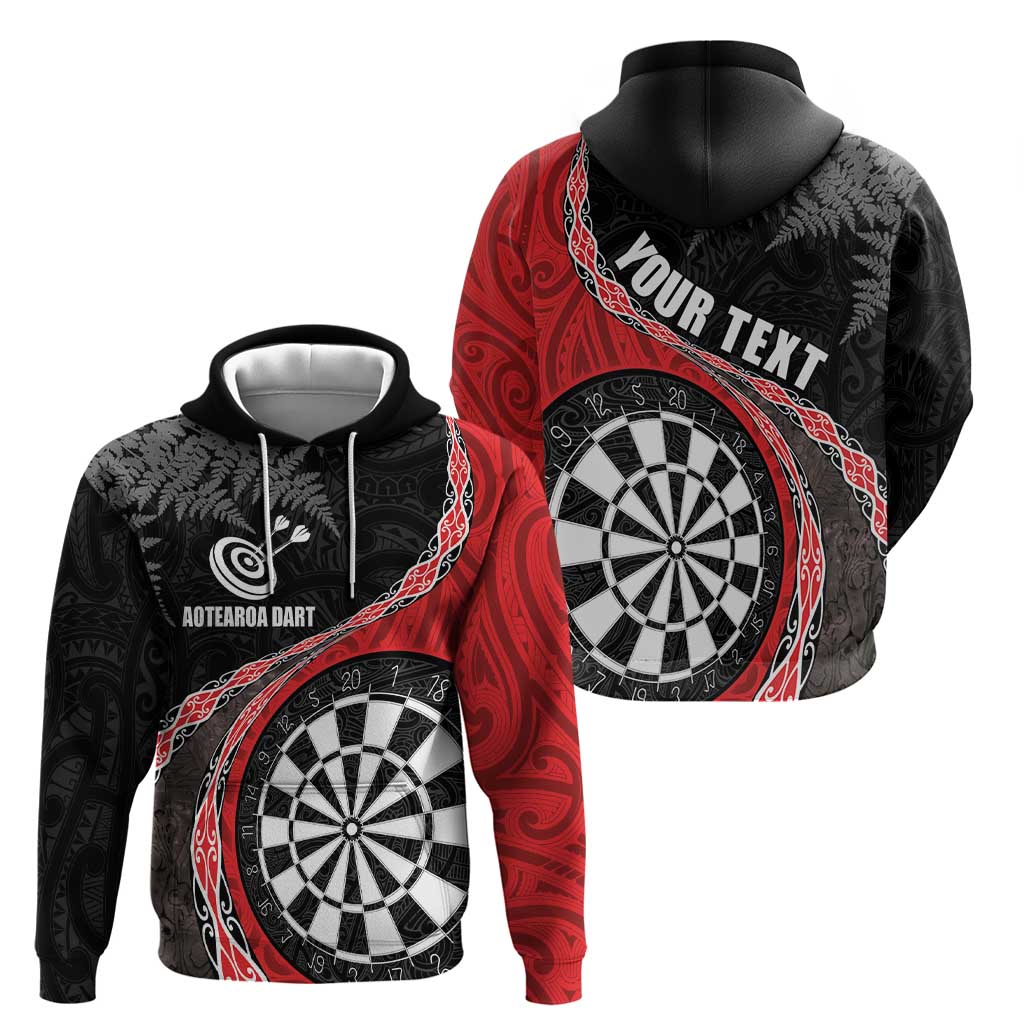 Personalised New Zealand Darts Hoodie Koru Tribal Tattoo and Silver Fern Maori Pattern Red Color LT03 - Polynesian Pride