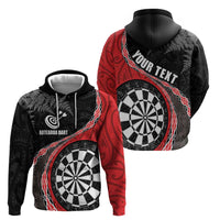 Personalised New Zealand Darts Hoodie Koru Tribal Tattoo and Silver Fern Maori Pattern Red Color LT03 - Polynesian Pride
