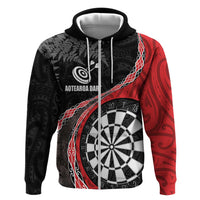 Personalised New Zealand Darts Hoodie Koru Tribal Tattoo and Silver Fern Maori Pattern Red Color LT03 Zip Hoodie Red - Polynesian Pride