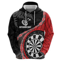 Personalised New Zealand Darts Hoodie Koru Tribal Tattoo and Silver Fern Maori Pattern Red Color LT03 - Polynesian Pride