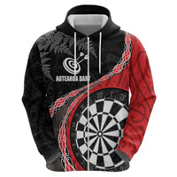 Personalised New Zealand Darts Hoodie Koru Tribal Tattoo and Silver Fern Maori Pattern Red Color LT03 - Polynesian Pride