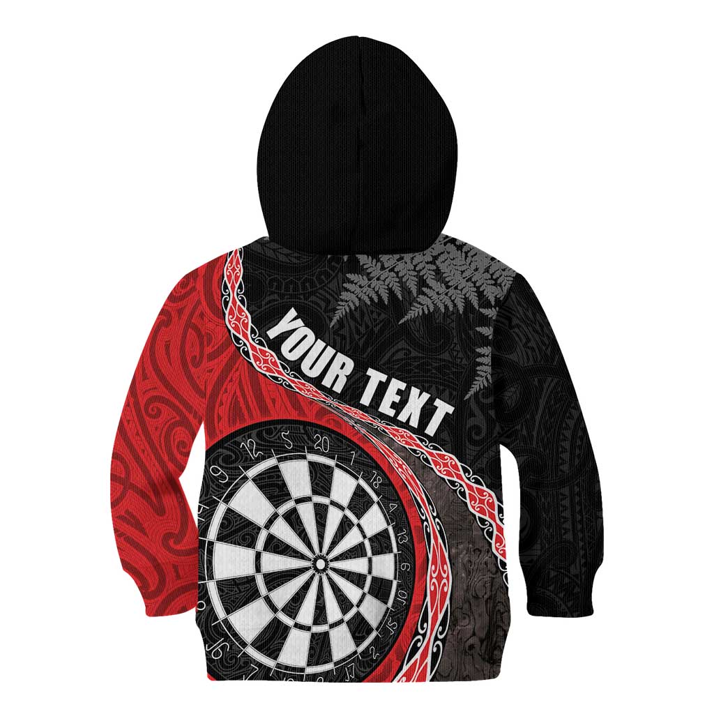 Personalised New Zealand Darts Kid Hoodie Koru Tribal Tattoo and Silver Fern Maori Pattern Red Color LT03 - Polynesian Pride