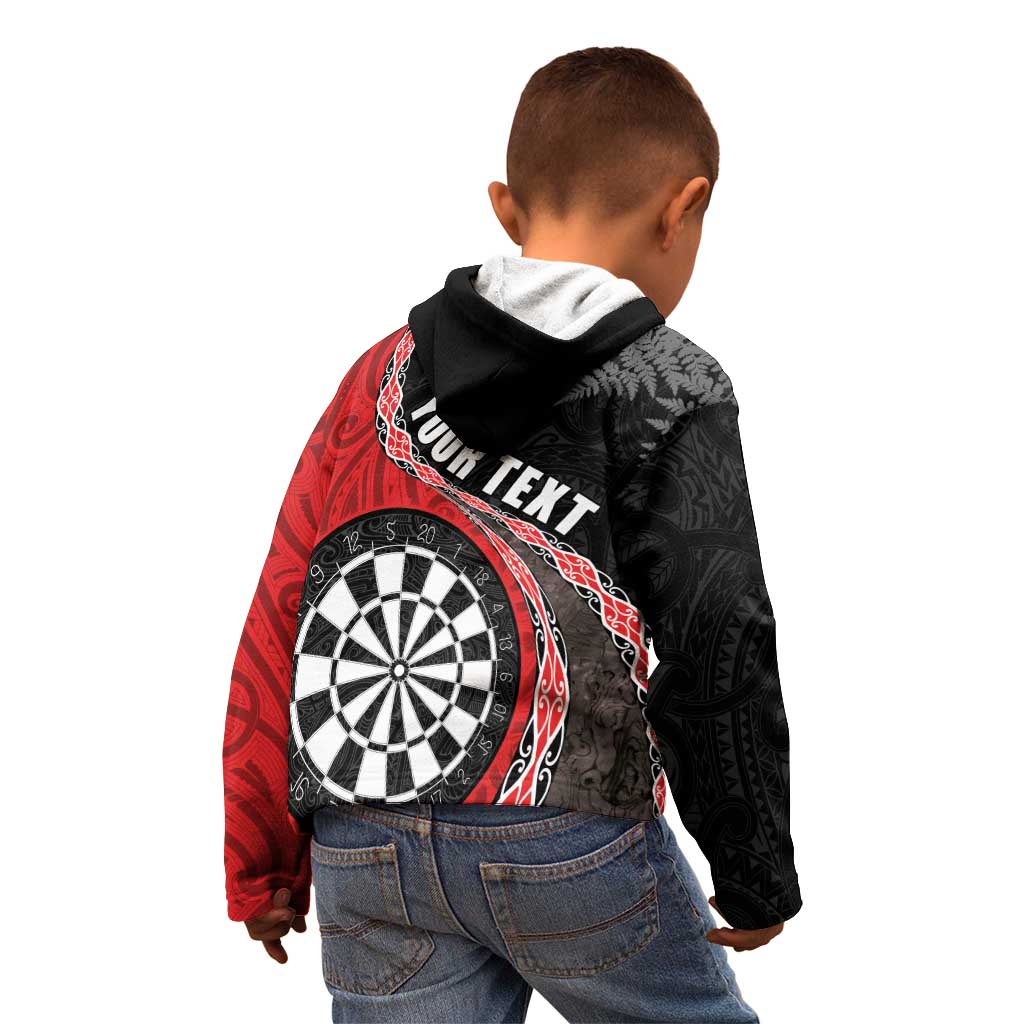 Personalised New Zealand Darts Kid Hoodie Koru Tribal Tattoo and Silver Fern Maori Pattern Red Color LT03 - Polynesian Pride