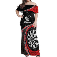 Personalised New Zealand Darts Off Shoulder Maxi Dress Koru Tribal Tattoo and Silver Fern Maori Pattern Red Color LT03 Women Red - Polynesian Pride
