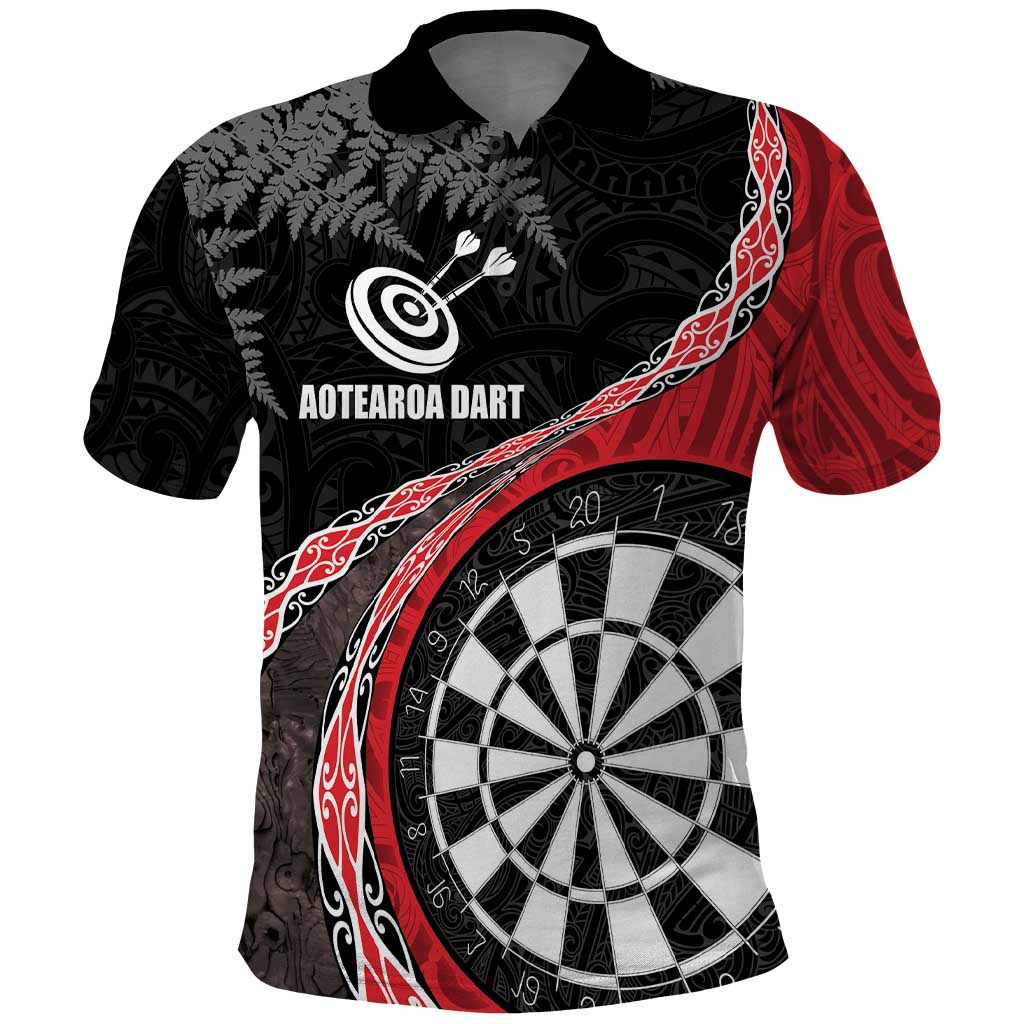 Personalised New Zealand Darts Polo Shirt - Koru Tribal Tattoo and Silver Fern Maori Pattern Red LT03 Red - Polynesian Pride