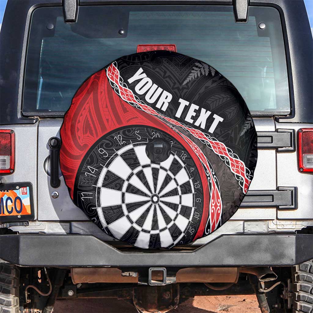 Personalised New Zealand Darts Spare Tire Cover Koru Tribal Tattoo and Silver Fern Maori Pattern Red Color LT03 Red - Polynesian Pride