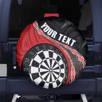 Personalised New Zealand Darts Spare Tire Cover Koru Tribal Tattoo and Silver Fern Maori Pattern Red Color LT03 - Polynesian Pride