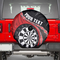 Personalised New Zealand Darts Spare Tire Cover Koru Tribal Tattoo and Silver Fern Maori Pattern Red Color LT03 - Polynesian Pride