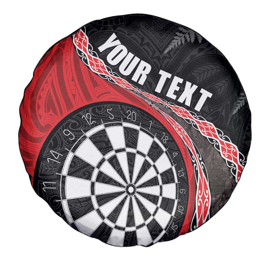 Personalised New Zealand Darts Spare Tire Cover Koru Tribal Tattoo and Silver Fern Maori Pattern Red Color LT03 - Polynesian Pride