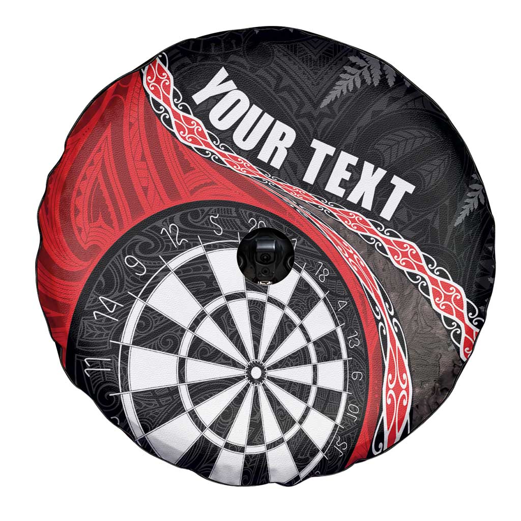 Personalised New Zealand Darts Spare Tire Cover Koru Tribal Tattoo and Silver Fern Maori Pattern Red Color LT03 - Polynesian Pride