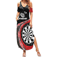 Personalised New Zealand Darts Summer Maxi Dress Koru Tribal Tattoo and Silver Fern Maori Pattern Red Color LT03 Women Red - Polynesian Pride