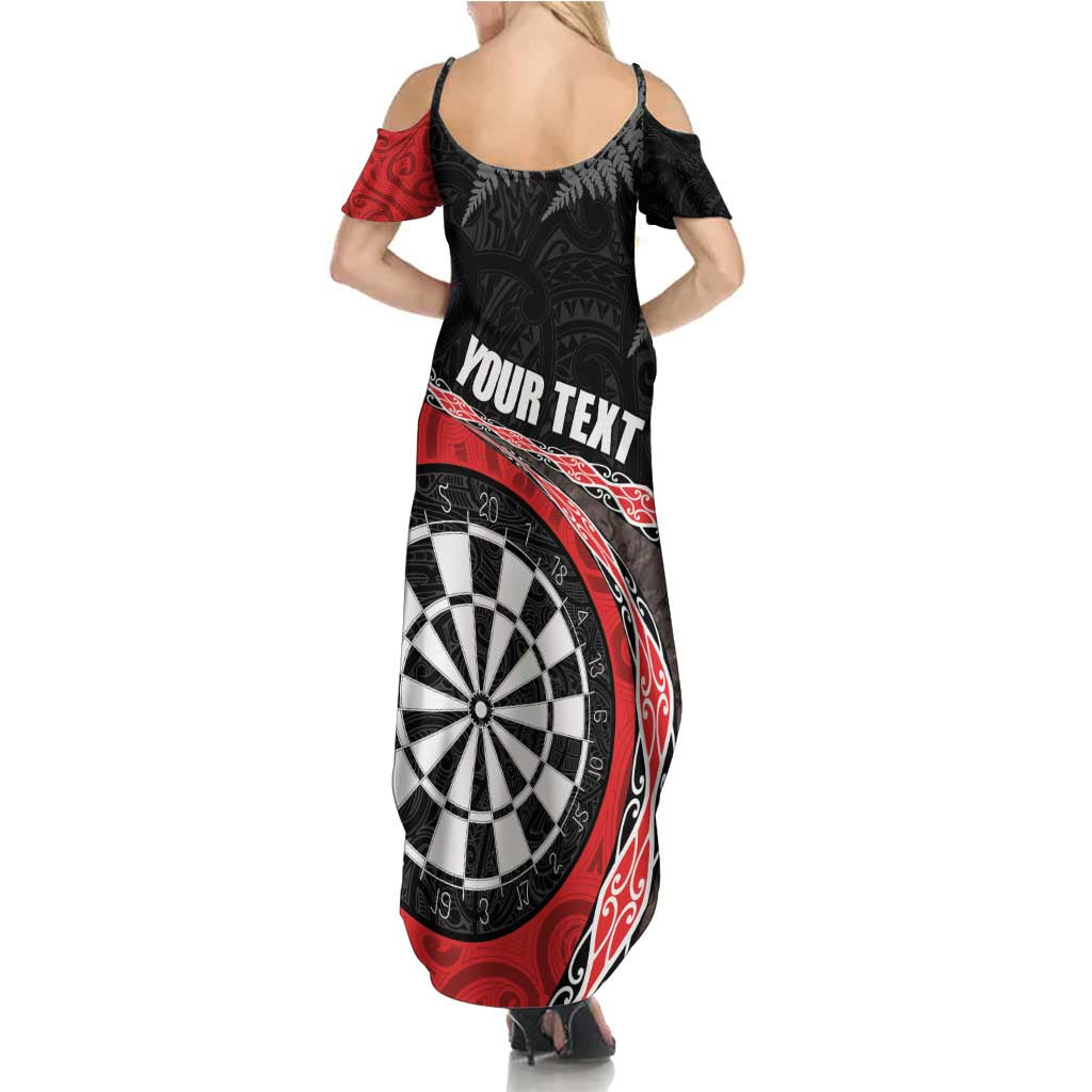 Personalised New Zealand Darts Summer Maxi Dress Koru Tribal Tattoo and Silver Fern Maori Pattern Red Color LT03 - Polynesian Pride