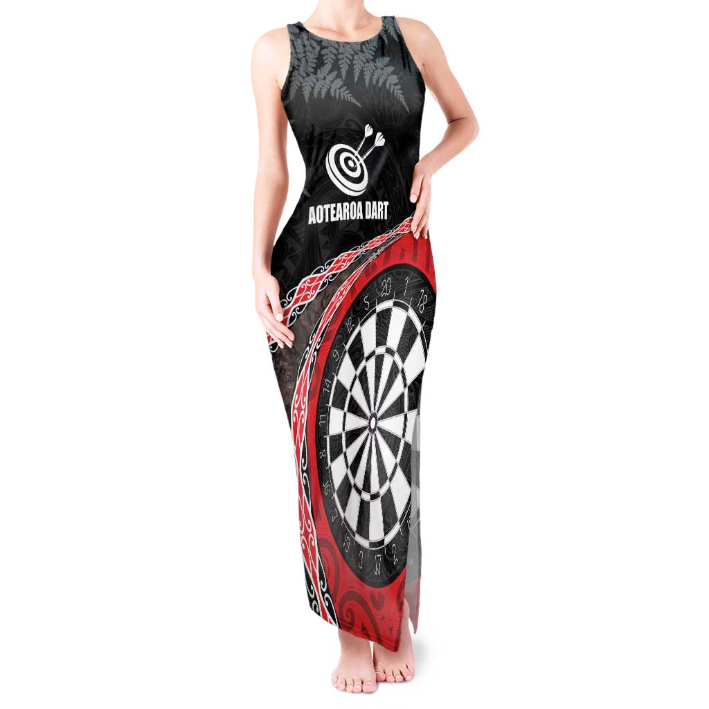 Personalised New Zealand Darts Tank Maxi Dress Koru Tribal Tattoo and Silver Fern Maori Pattern Red Color LT03 Women Red - Polynesian Pride