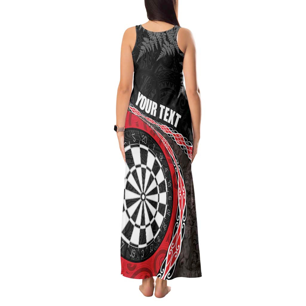 Personalised New Zealand Darts Tank Maxi Dress Koru Tribal Tattoo and Silver Fern Maori Pattern Red Color LT03 - Polynesian Pride