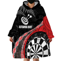 Personalised New Zealand Darts Wearable Blanket Hoodie Koru Tribal Tattoo and Silver Fern Maori Pattern Red Color LT03 - Polynesian Pride