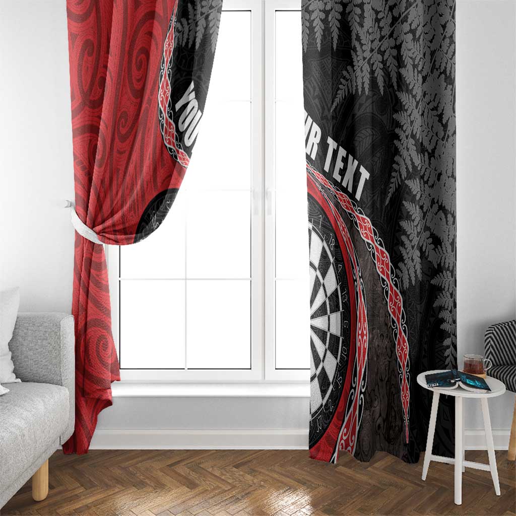 Personalised New Zealand Darts Window Curtain Koru Tribal Tattoo and Silver Fern Maori Pattern Red Color