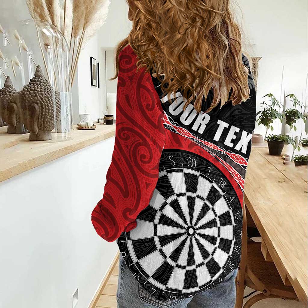 Personalised New Zealand Darts Women Casual Shirt Koru Tribal Tattoo and Silver Fern Maori Pattern Red Color LT03 - Polynesian Pride