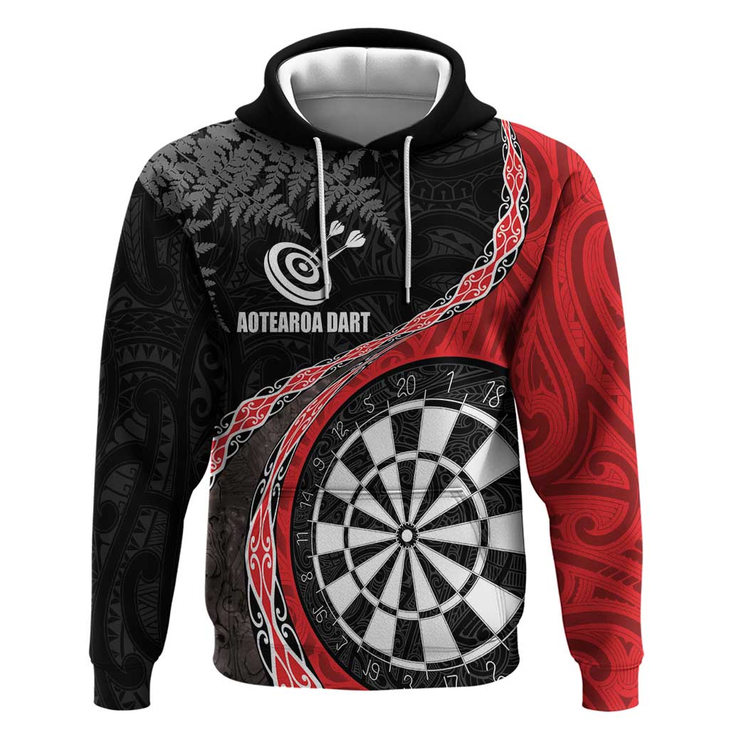 Personalised New Zealand Darts Zip Hoodie Koru Tribal Tattoo and Silver Fern Maori Pattern Red Color LT03 Pullover Hoodie Red - Polynesian Pride