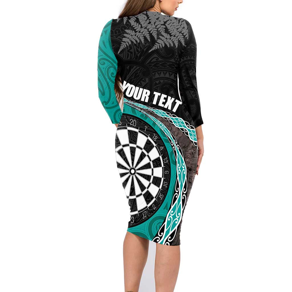 Personalised New Zealand Darts Family Matching Long Sleeve Bodycon Dress and Hawaiian Shirt Koru Tribal Tattoo and Silver Fern Maori Pattern Teal Color LT03 - Polynesian Pride
