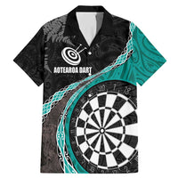 Personalised New Zealand Darts Family Matching Mermaid Dress and Hawaiian Shirt Koru Tribal Tattoo and Silver Fern Maori Pattern Teal Color LT03 Dad's Shirt - Short Sleeve Teal - Polynesian Pride