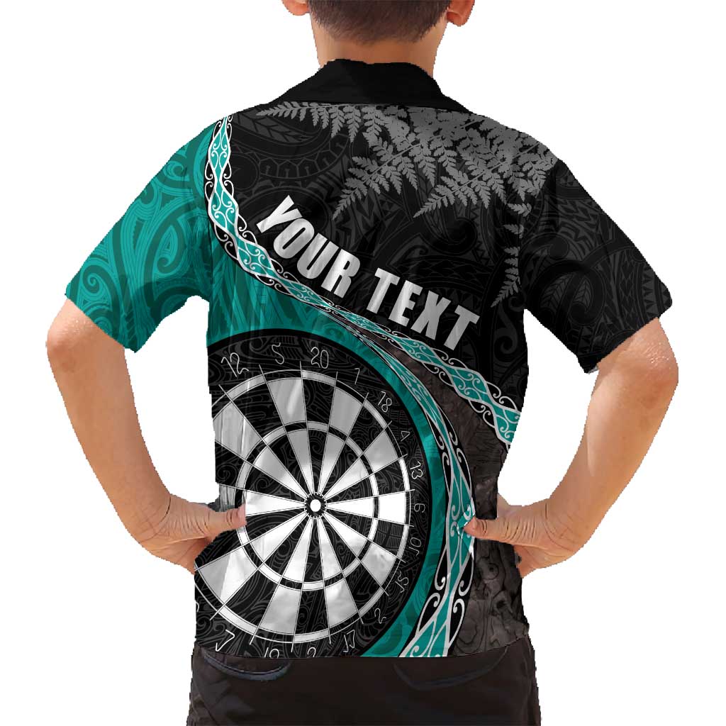 Personalised New Zealand Darts Family Matching Off Shoulder Maxi Dress and Hawaiian Shirt Koru Tribal Tattoo and Silver Fern Maori Pattern Teal Color LT03 - Polynesian Pride