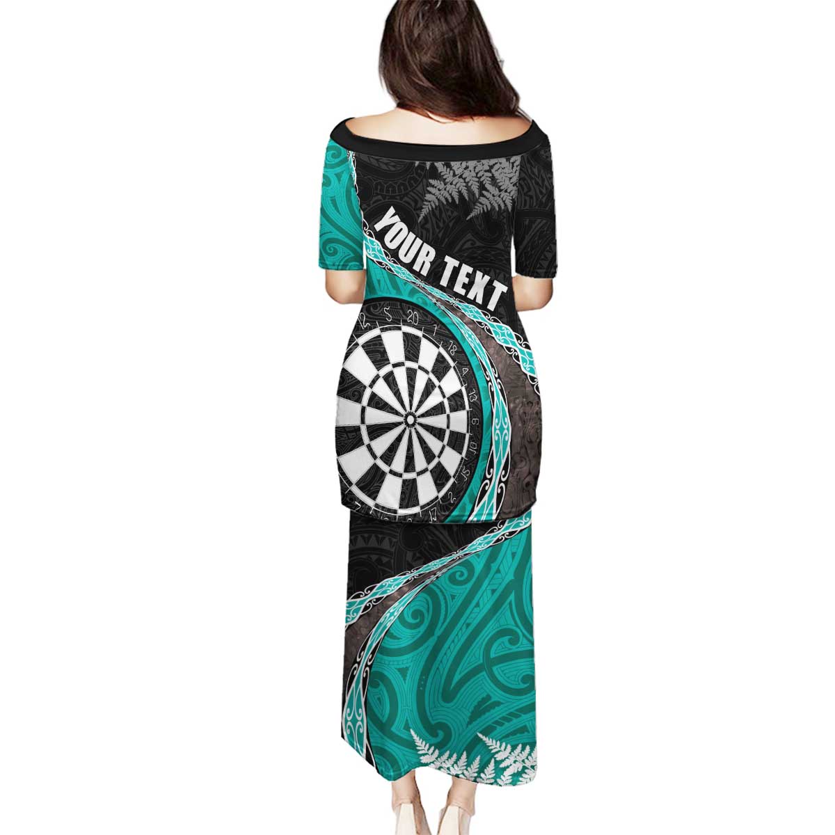 Personalised New Zealand Darts Family Matching Puletasi and Hawaiian Shirt Koru Tribal Tattoo and Silver Fern Maori Pattern Teal Color LT03 - Polynesian Pride