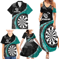 Personalised New Zealand Darts Family Matching Summer Maxi Dress and Hawaiian Shirt Koru Tribal Tattoo and Silver Fern Maori Pattern Teal Color LT03 - Polynesian Pride
