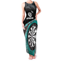 Personalised New Zealand Darts Family Matching Tank Maxi Dress and Hawaiian Shirt Koru Tribal Tattoo and Silver Fern Maori Pattern Teal Color LT03 Mom's Dress Teal - Polynesian Pride