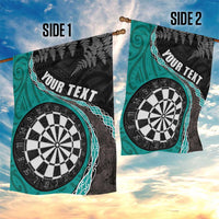 Personalised New Zealand Darts Garden Flag Koru Tribal Tattoo and Silver Fern Maori Pattern Teal Color LT03 - Polynesian Pride