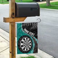 Personalised New Zealand Darts Garden Flag Koru Tribal Tattoo and Silver Fern Maori Pattern Teal Color LT03 - Polynesian Pride