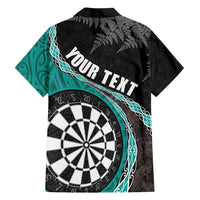 Personalised New Zealand Darts Hawaiian Shirt Koru Tribal Tattoo and Silver Fern Maori Pattern Teal Color LT03 - Polynesian Pride