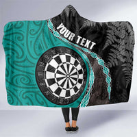 Personalised New Zealand Darts Hooded Blanket Koru Tribal Tattoo and Silver Fern Maori Pattern Teal Color LT03 One Size Teal - Polynesian Pride