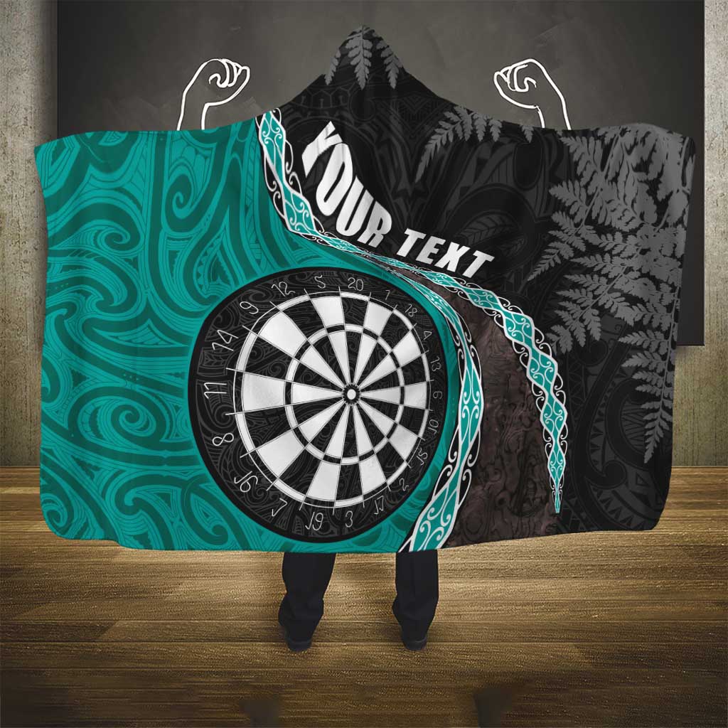 Personalised New Zealand Darts Hooded Blanket Koru Tribal Tattoo and Silver Fern Maori Pattern Teal Color LT03 - Polynesian Pride
