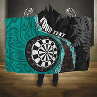 Personalised New Zealand Darts Hooded Blanket Koru Tribal Tattoo and Silver Fern Maori Pattern Teal Color LT03 - Polynesian Pride