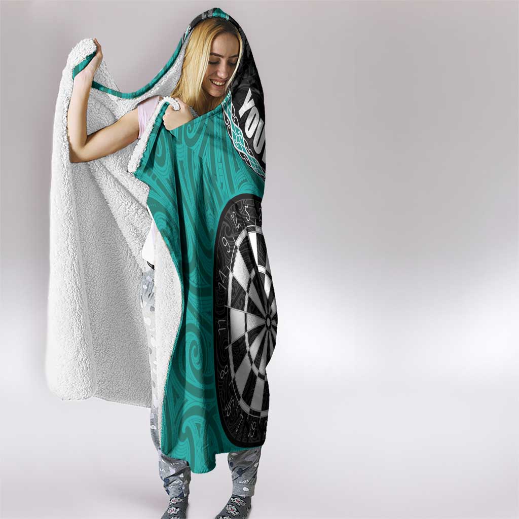 Personalised New Zealand Darts Hooded Blanket Koru Tribal Tattoo and Silver Fern Maori Pattern Teal Color LT03 - Polynesian Pride
