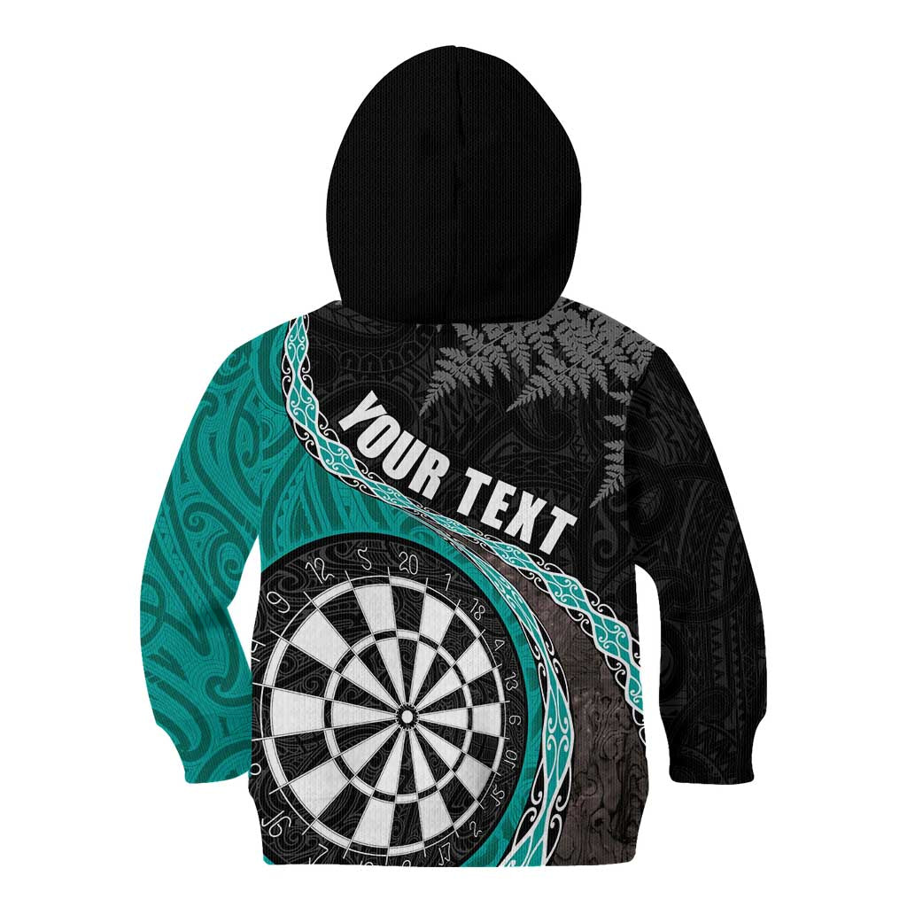 Personalised New Zealand Darts Kid Hoodie Koru Tribal Tattoo and Silver Fern Maori Pattern Teal Color LT03 - Polynesian Pride